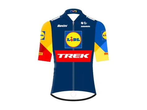 TREK pánský cyklistický dres replika Lidl Santini modrá žlutá červená